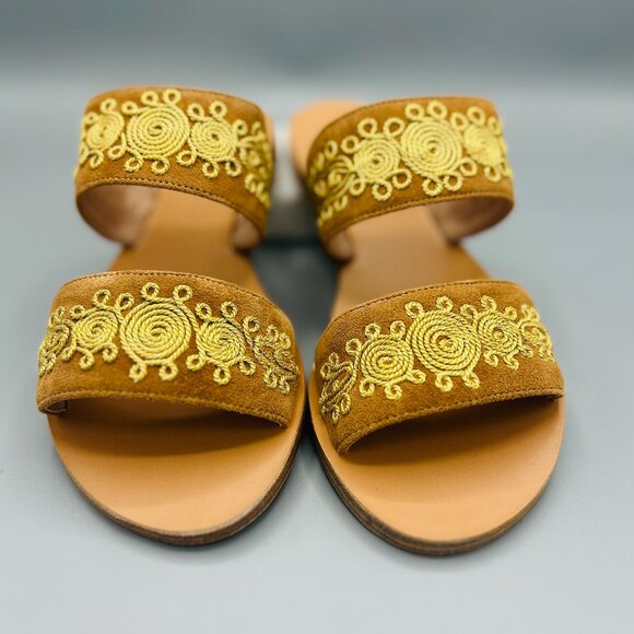 Brown Embroidered Leather Sandals - Picture 1 of 4